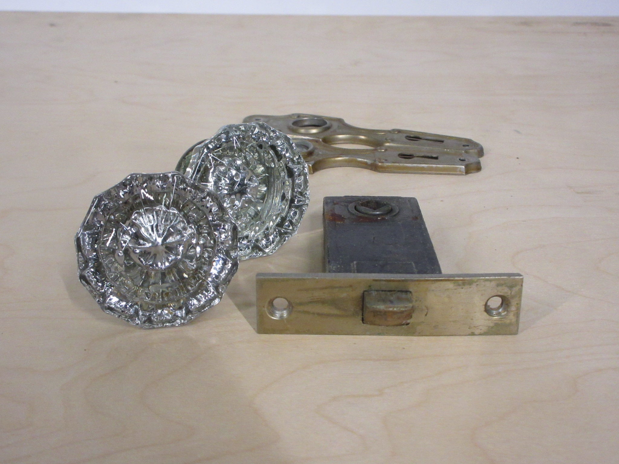 Vintage Glass Closet Door Knob Set with Mortise