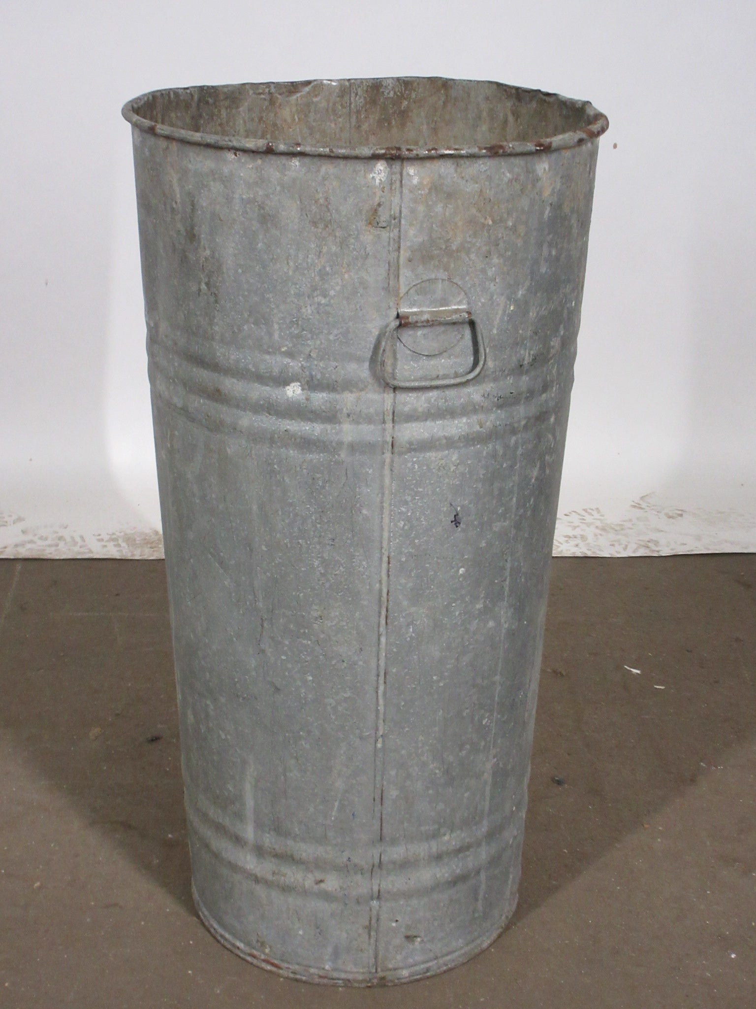 Galvanized Lidless Trash Can with Handles